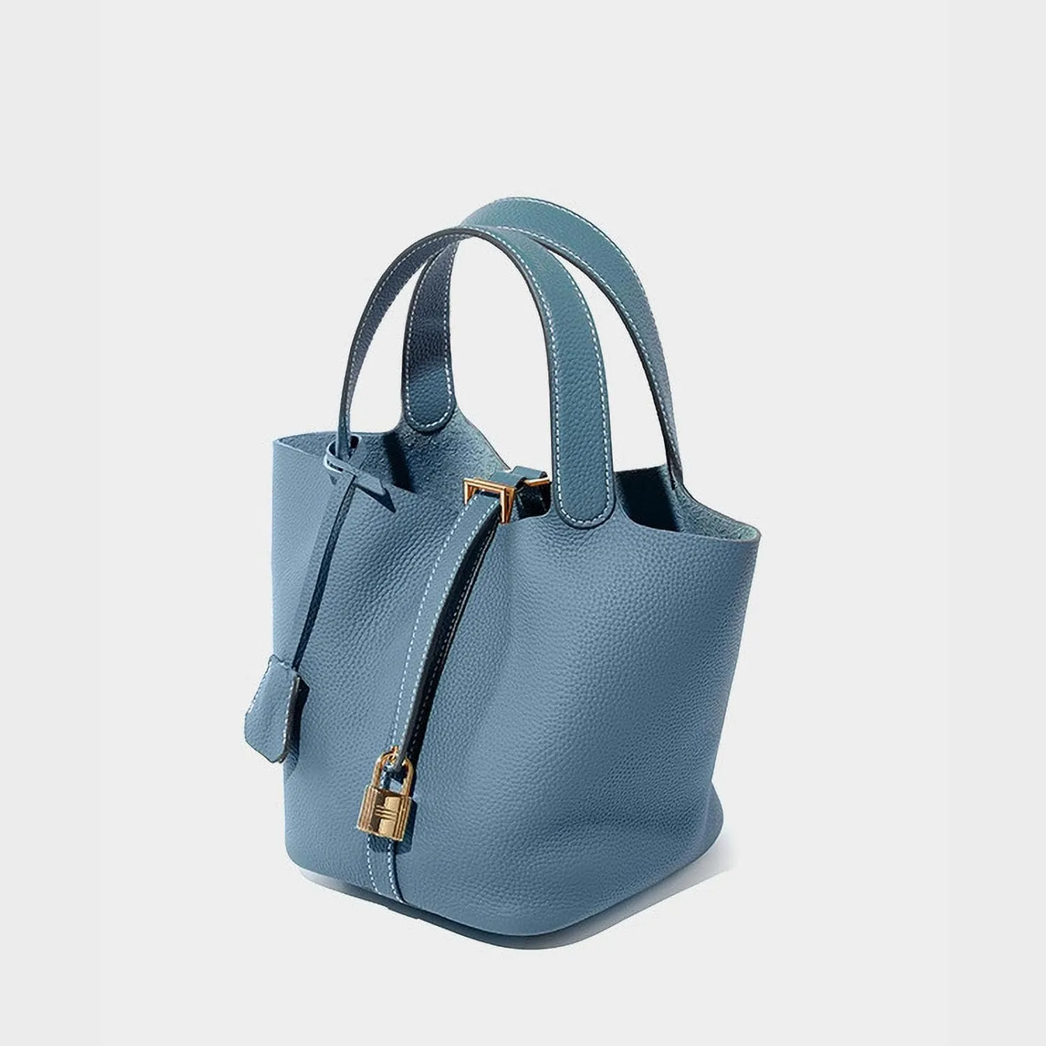 Genuine Leather Bucket Bags For Women Wallet Satchels Handbag With Lock Design Daily Casual Soft Shoulder Bag