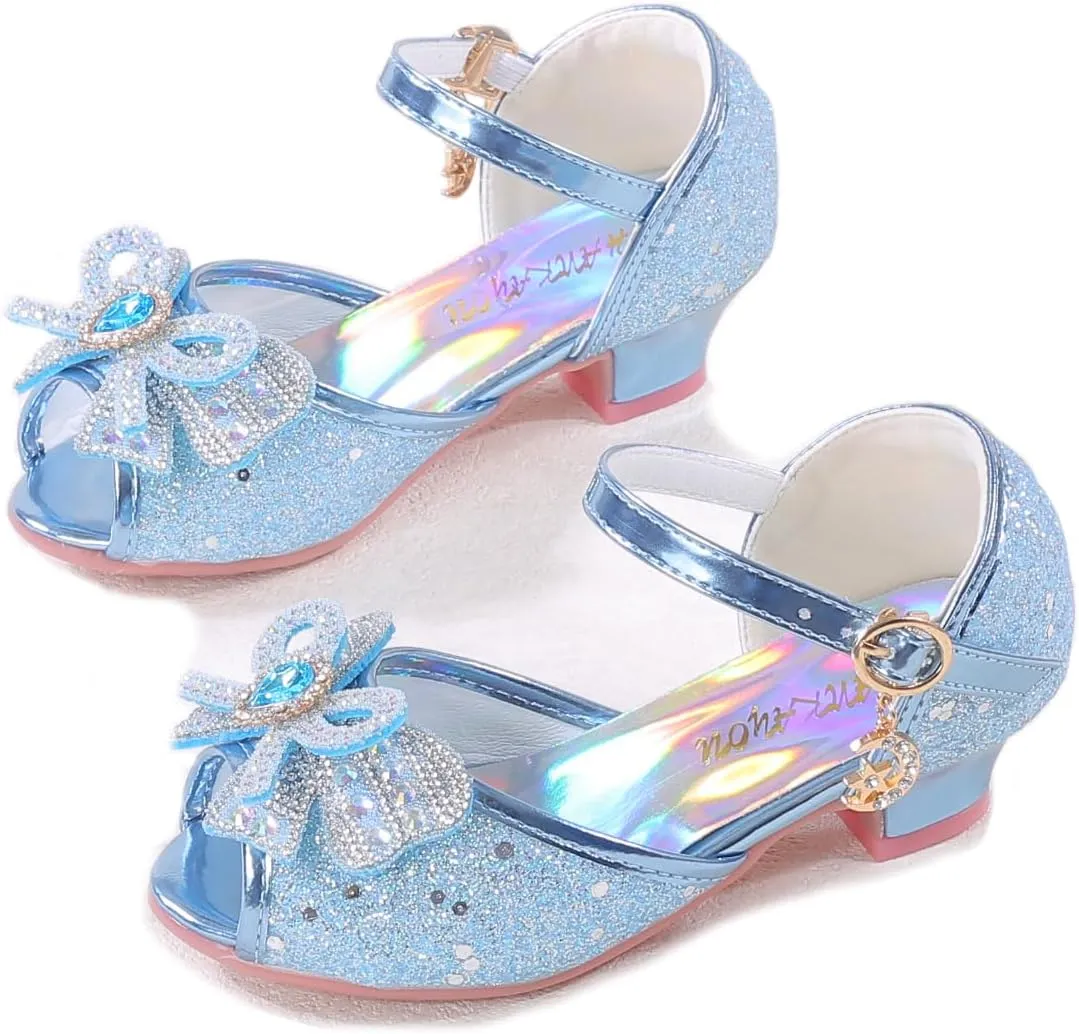 Girls Mary Jane Glitter Wedding Party Dress Shoes Princess Flower Strap Shoes