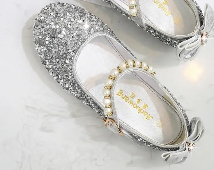 Girls Mary Jane Sequin Dress Shoes Toddler Cute Wedding Party Flat Shoes