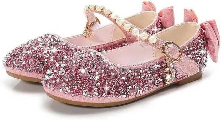 Girls Mary Jane Sequin Dress Shoes Toddler Cute Wedding Party Flat Shoes