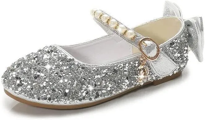 Girls Mary Jane Sequin Dress Shoes Toddler Cute Wedding Party Flat Shoes