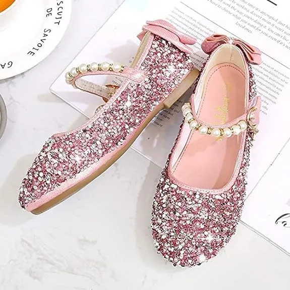 Girls Mary Jane Sequin Dress Shoes Toddler Cute Wedding Party Flat Shoes