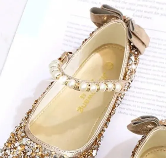 Girls Mary Jane Sequin Dress Shoes Toddler Cute Wedding Party Flat Shoes