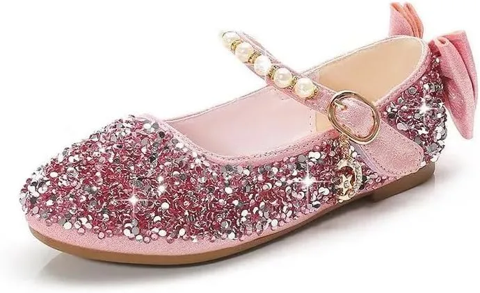 Girls Mary Jane Sequin Dress Shoes Toddler Cute Wedding Party Flat Shoes