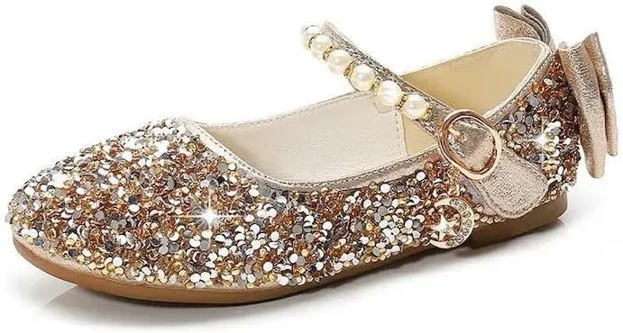 Girls Mary Jane Sequin Dress Shoes Toddler Cute Wedding Party Flat Shoes
