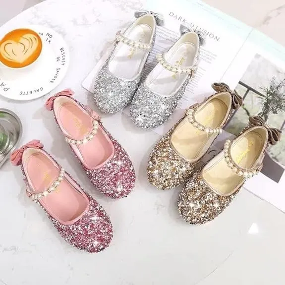 Girls Mary Jane Sequin Dress Shoes Toddler Cute Wedding Party Flat Shoes