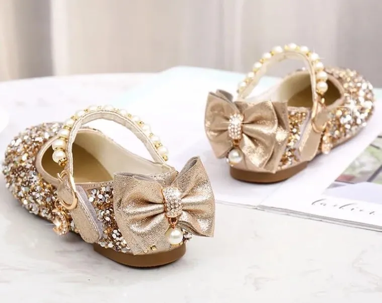 Girls Mary Jane Sequin Dress Shoes Toddler Cute Wedding Party Flat Shoes