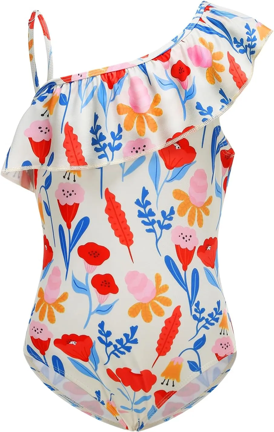 Girls One Piece Swimsuits One Shoulder Ruffle Bathing Suit Swimwear for Summer Hawaiian Runs Large Size Down for Fit