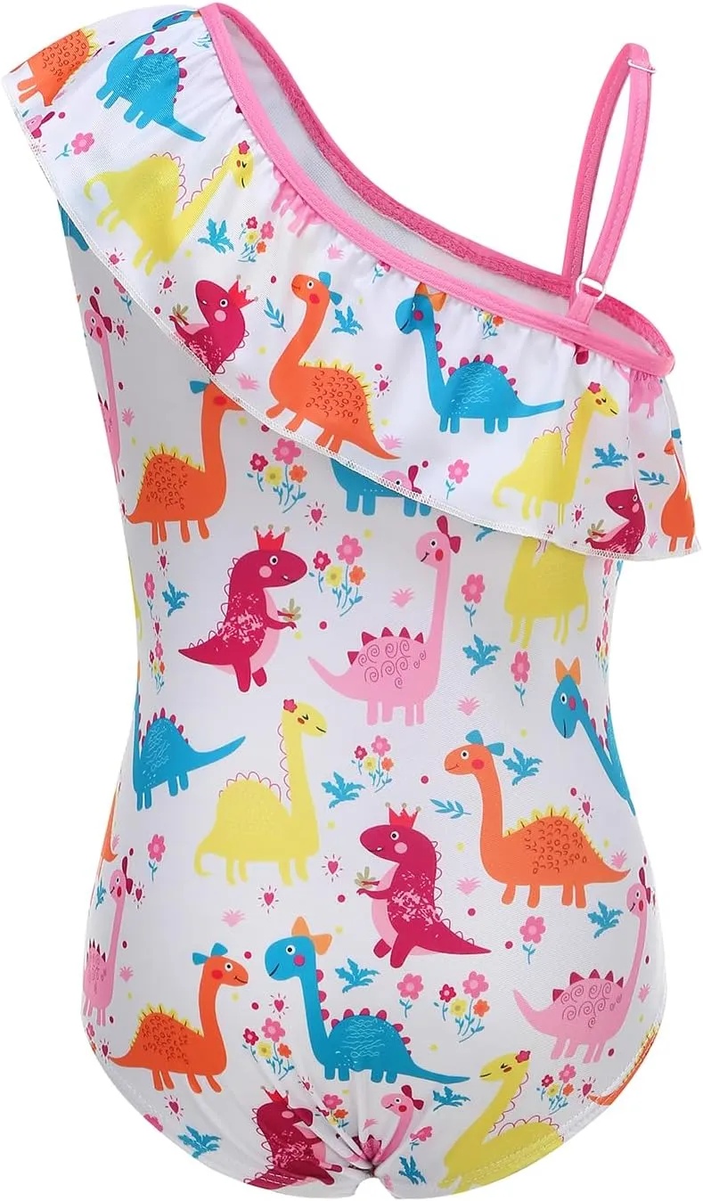 Girls One Piece Swimsuits One Shoulder Ruffle Bathing Suit Swimwear for Summer Hawaiian Runs Large Size Down for Fit