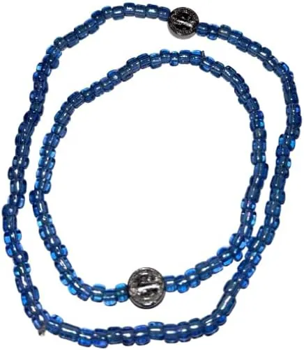 Glass Beaded Anklet, Blue Iridescent, Silver Accent Charm, 24.0 Centimeters, Glass Plastic, glass