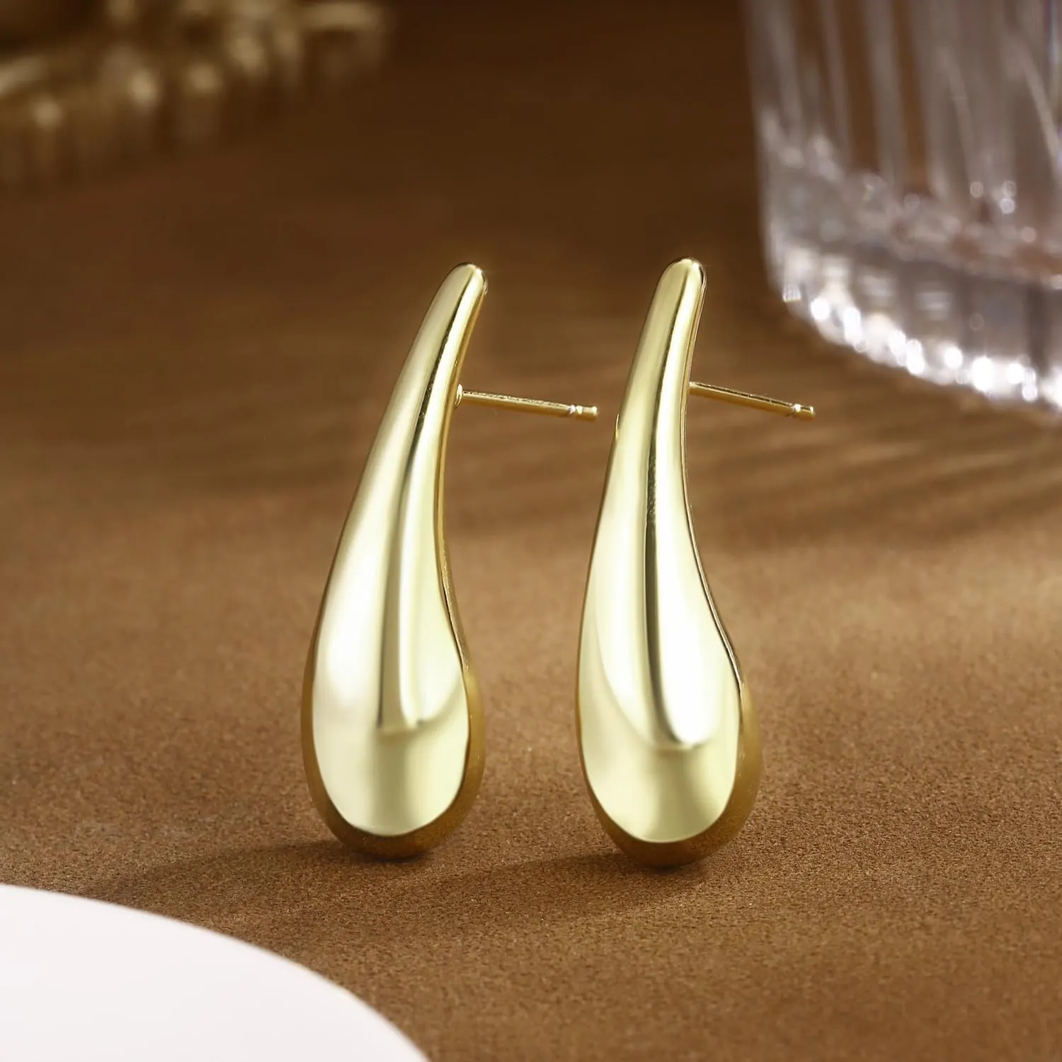 Gold plated dangle Tear drop earrings hoop for women,chunky Cartilage earrings studs for women,lightweight statement jewelry for gifts