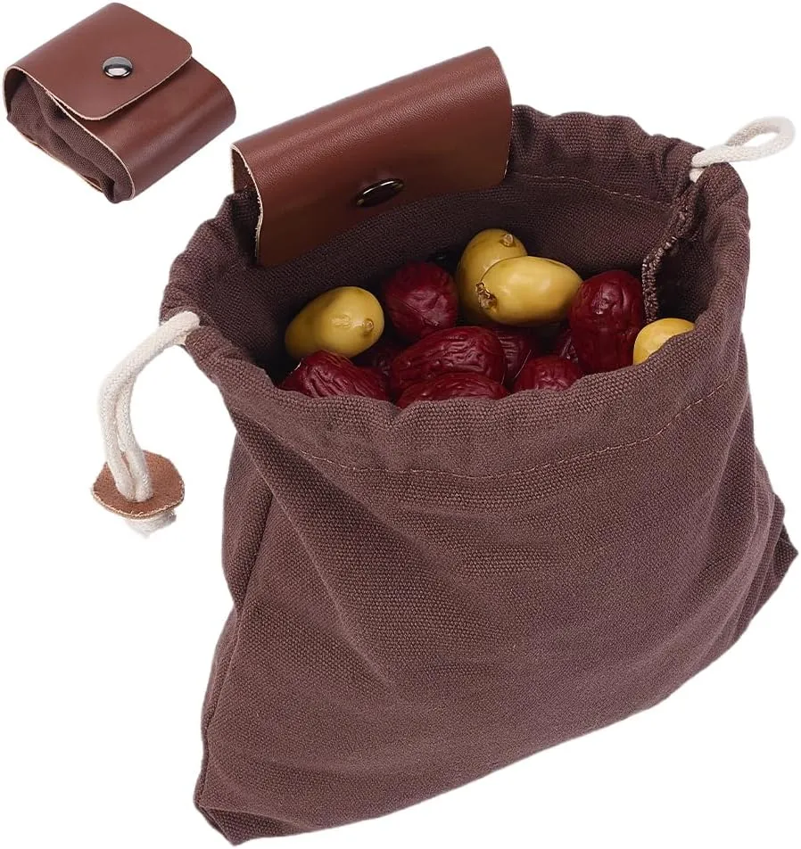 GORGECRAFT Foraging Bag PU Leather Canvas Collapsible Bag Water Resistant Outdoor Camping Storage Folding Pouch Mushroom Bags Bushcraft Belt Tinder Dump Pouches for Travel Camping Hiking Hunting