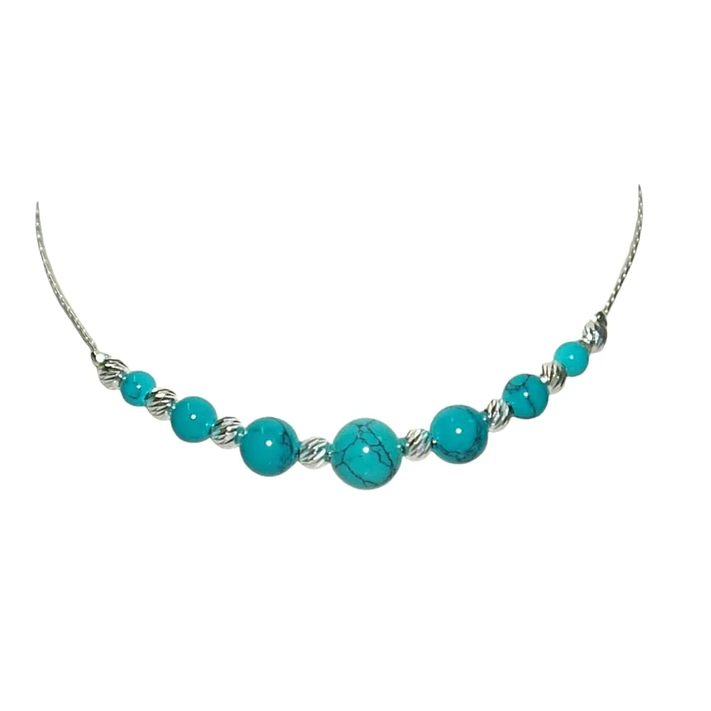 Graduated Turquoise Beads Beaded Anklet/Ankle Bracelet, Real 925 Sterling Silver Chain and Laser Cut/Diamond Cut Beads. Custom Handmade by BalliSilver to your Size. (10" - 25cm)