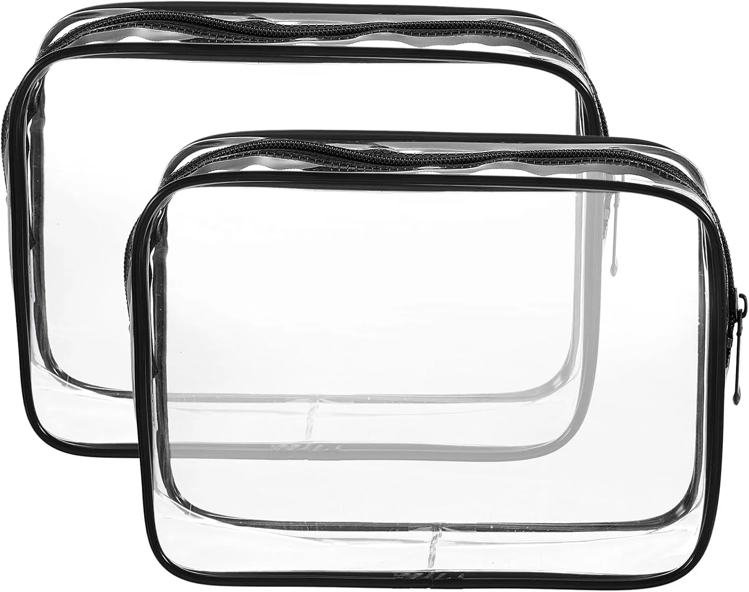 HARFINGTON 2pcs Clear Toiletry Bag Quart Size TSA Approved PVC Makeup Cosmetic Bag for Women Travel Transparent Organizer Airport Airline Compliant, Black