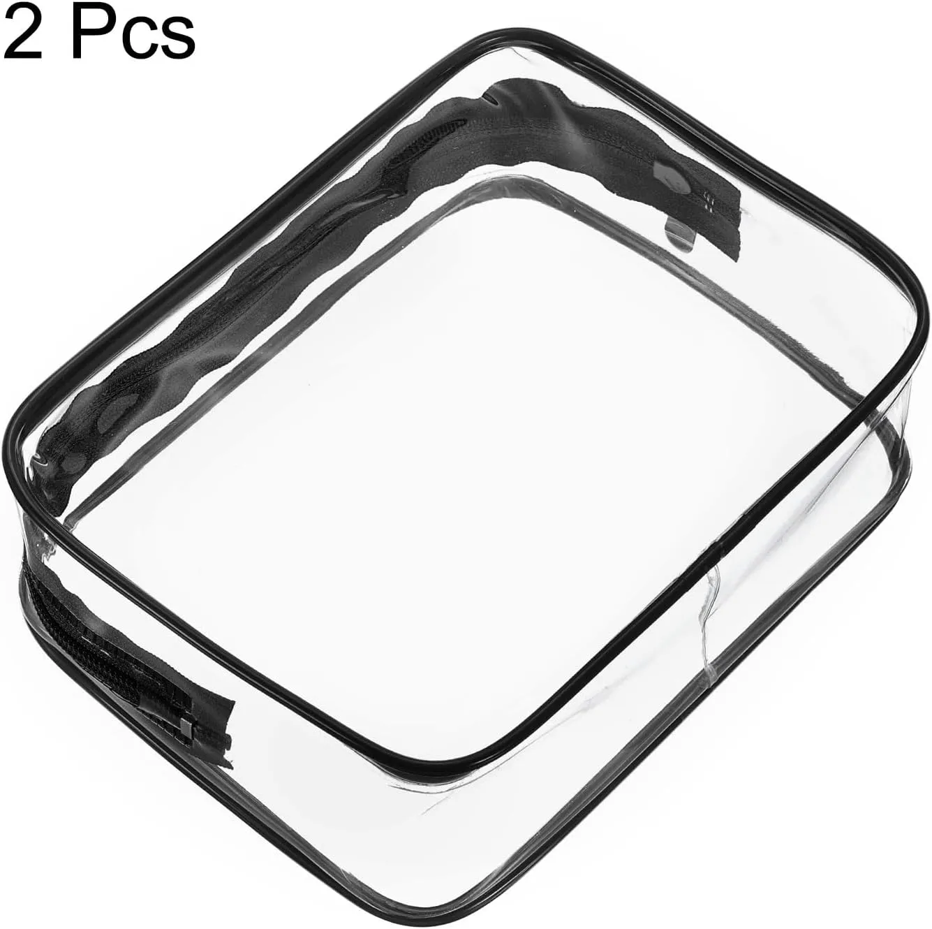 HARFINGTON 2pcs Clear Toiletry Bag Quart Size TSA Approved PVC Makeup Cosmetic Bag for Women Travel Transparent Organizer Airport Airline Compliant, Black