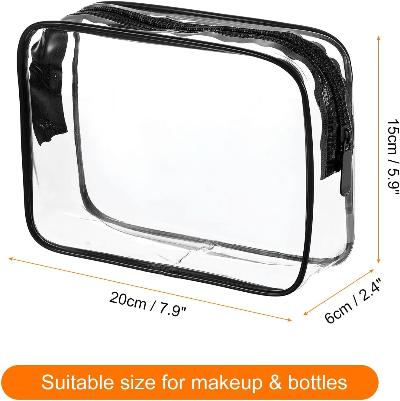 HARFINGTON 2pcs Clear Toiletry Bag Quart Size TSA Approved PVC Makeup Cosmetic Bag for Women Travel Transparent Organizer Airport Airline Compliant, Black