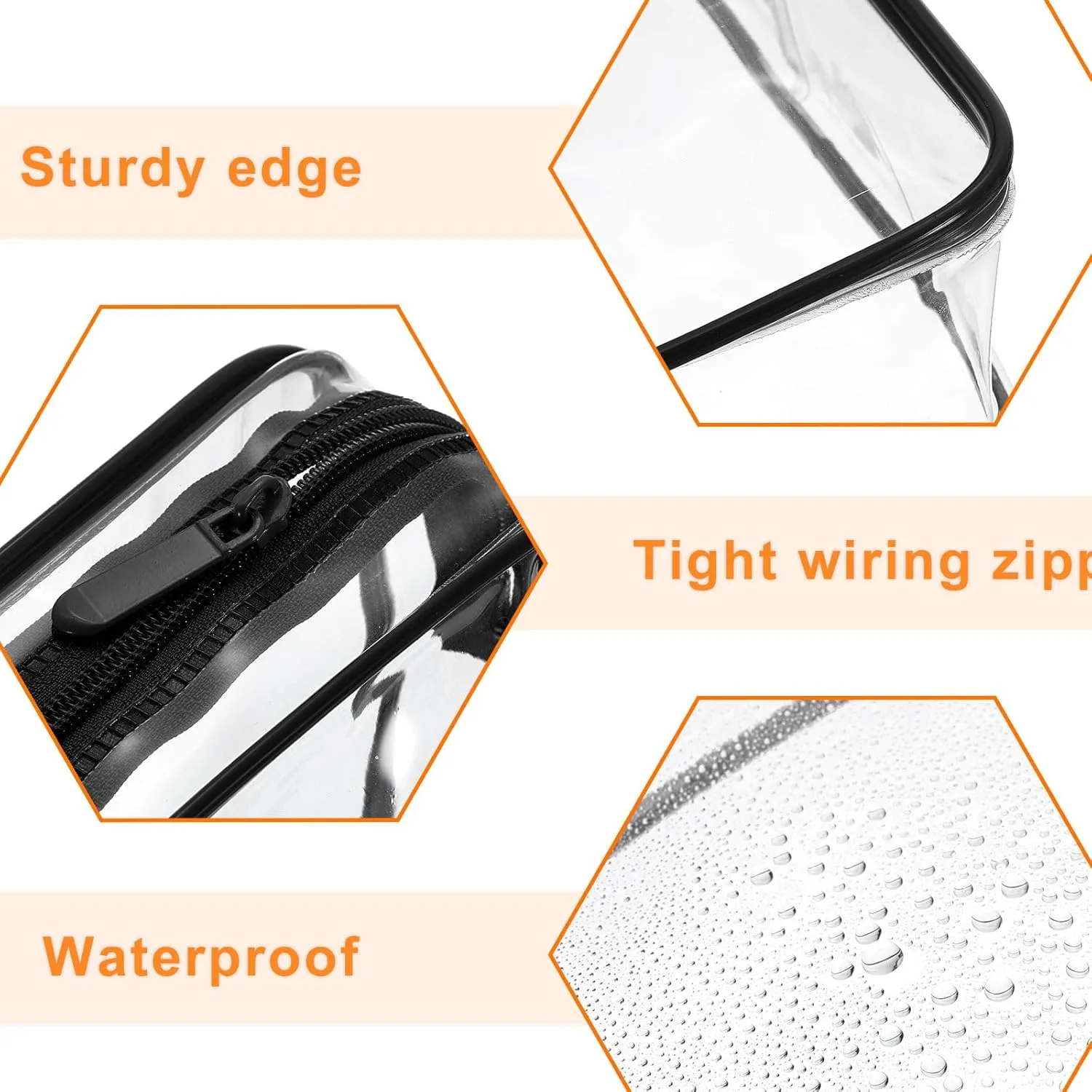HARFINGTON 2pcs Clear Toiletry Bag Quart Size TSA Approved PVC Makeup Cosmetic Bag for Women Travel Transparent Organizer Airport Airline Compliant, Black
