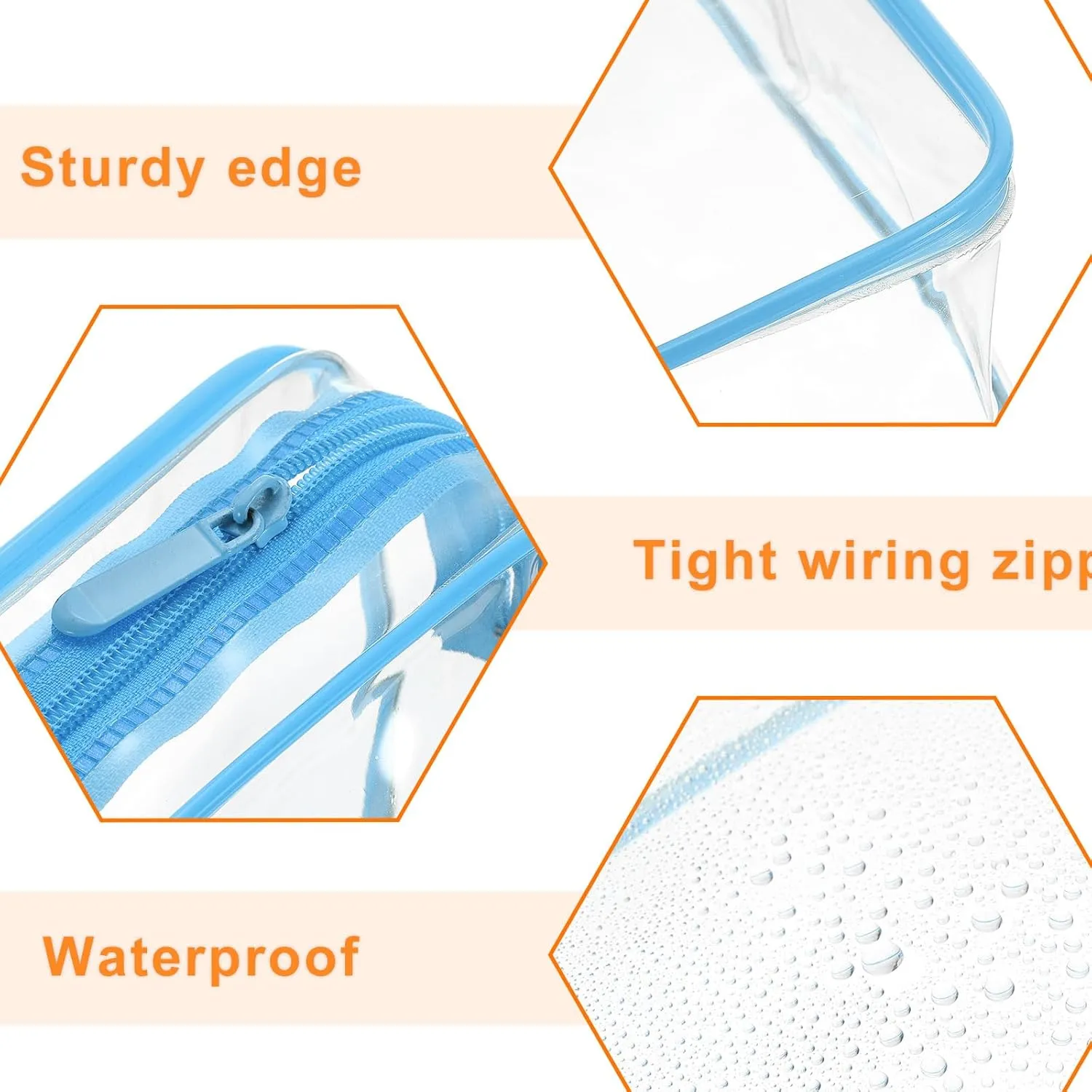 HARFINGTON 2pcs Clear Toiletry Bag Quart Size TSA Approved PVC Makeup Cosmetic Bag for Women Travel Transparent Organizer Airport Airline Compliant, Blue