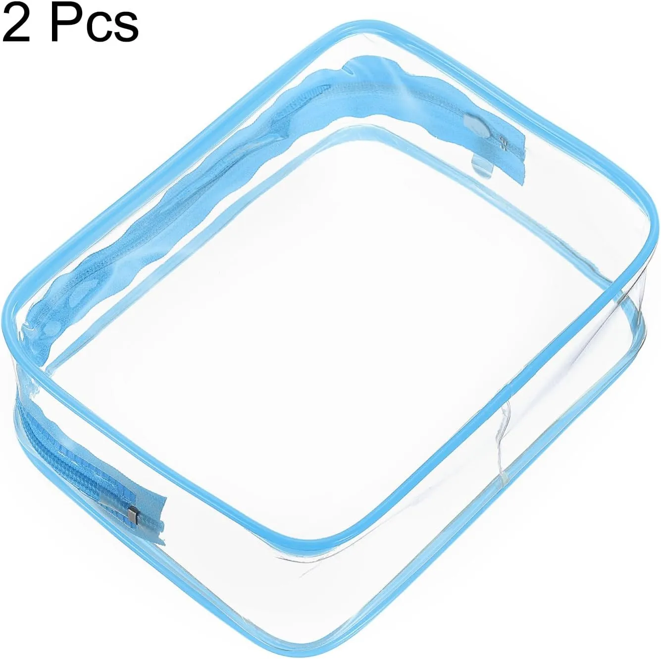 HARFINGTON 2pcs Clear Toiletry Bag Quart Size TSA Approved PVC Makeup Cosmetic Bag for Women Travel Transparent Organizer Airport Airline Compliant, Blue