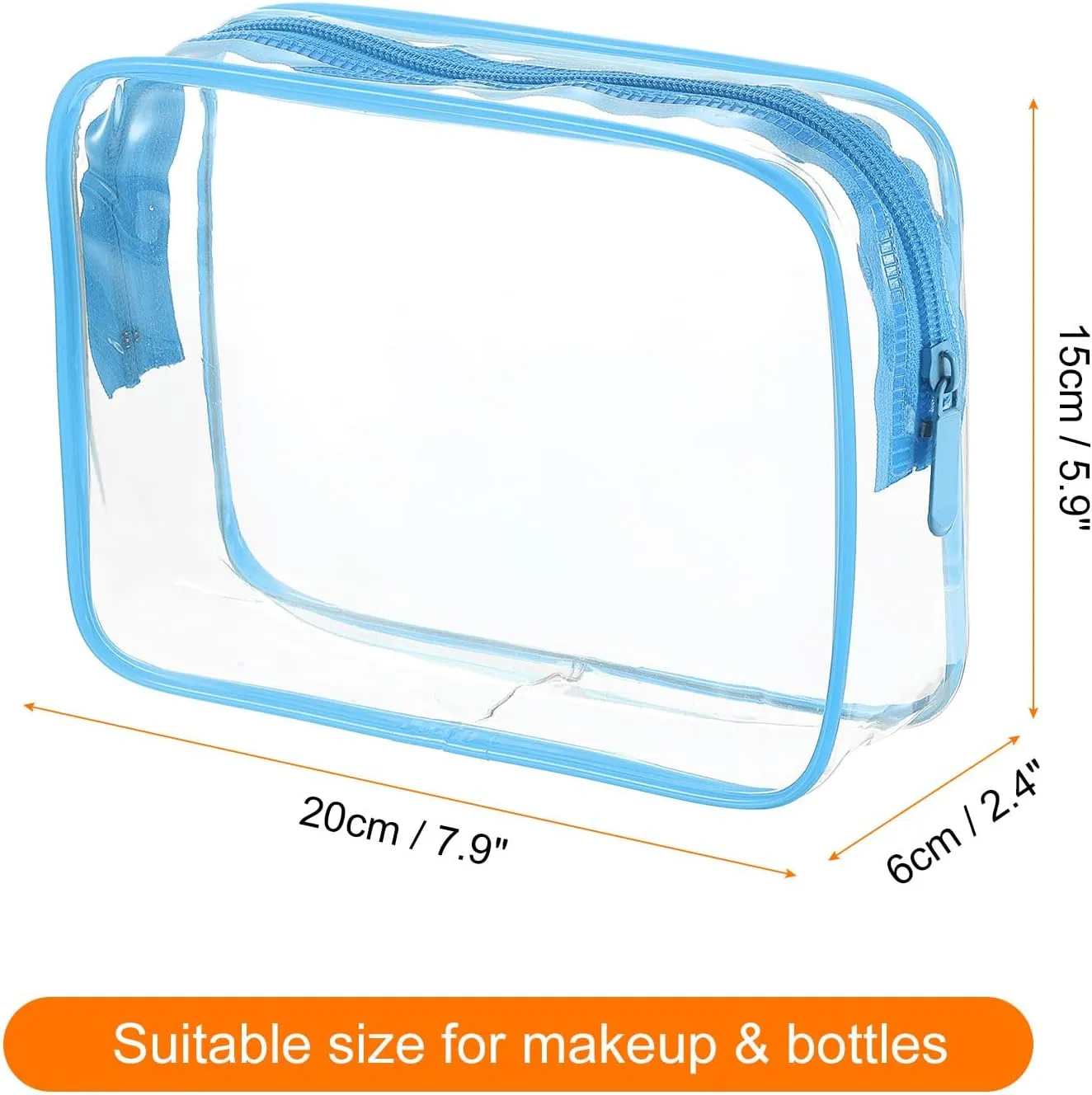 HARFINGTON 2pcs Clear Toiletry Bag Quart Size TSA Approved PVC Makeup Cosmetic Bag for Women Travel Transparent Organizer Airport Airline Compliant, Blue