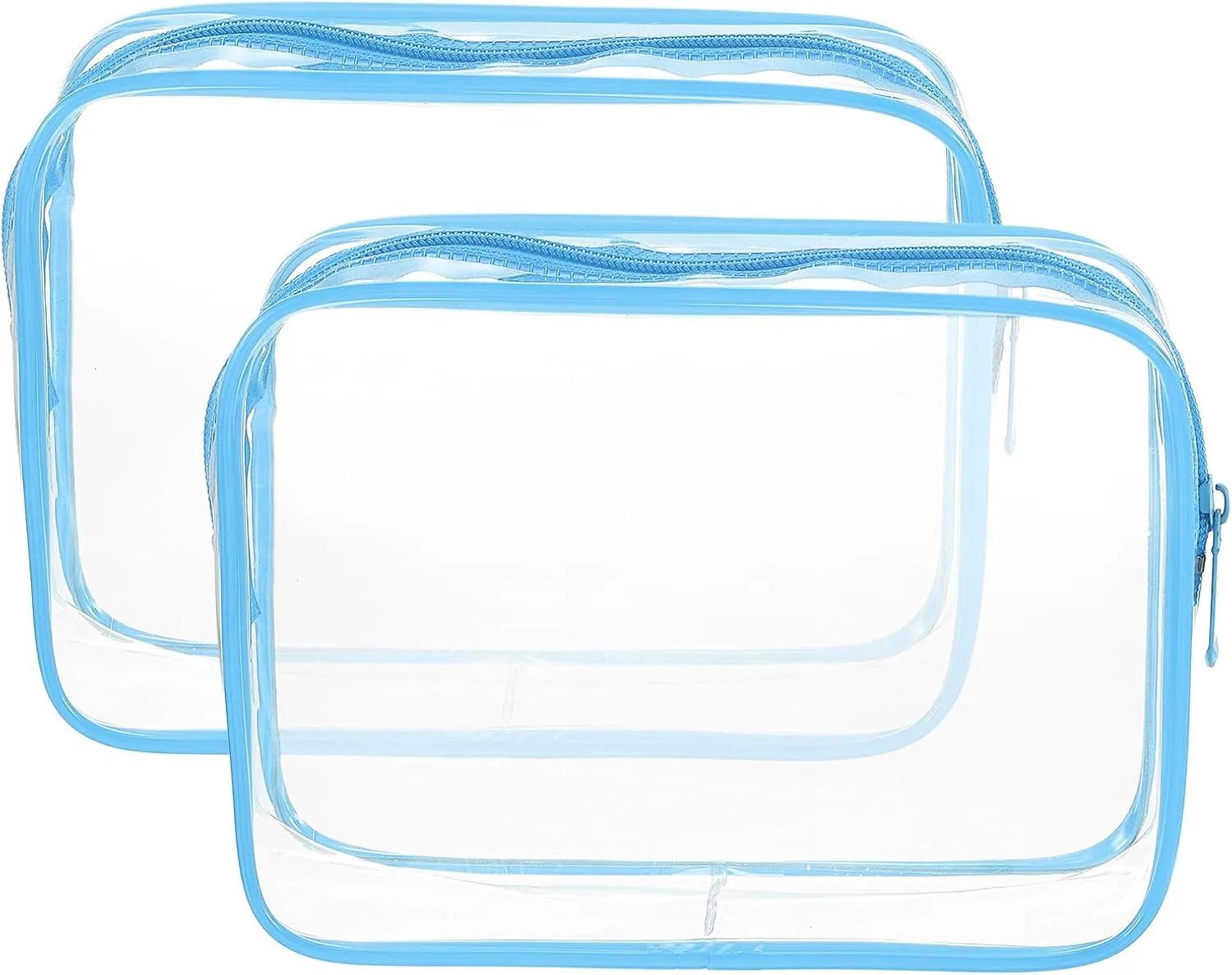 HARFINGTON 2pcs Clear Toiletry Bag Quart Size TSA Approved PVC Makeup Cosmetic Bag for Women Travel Transparent Organizer Airport Airline Compliant, Blue