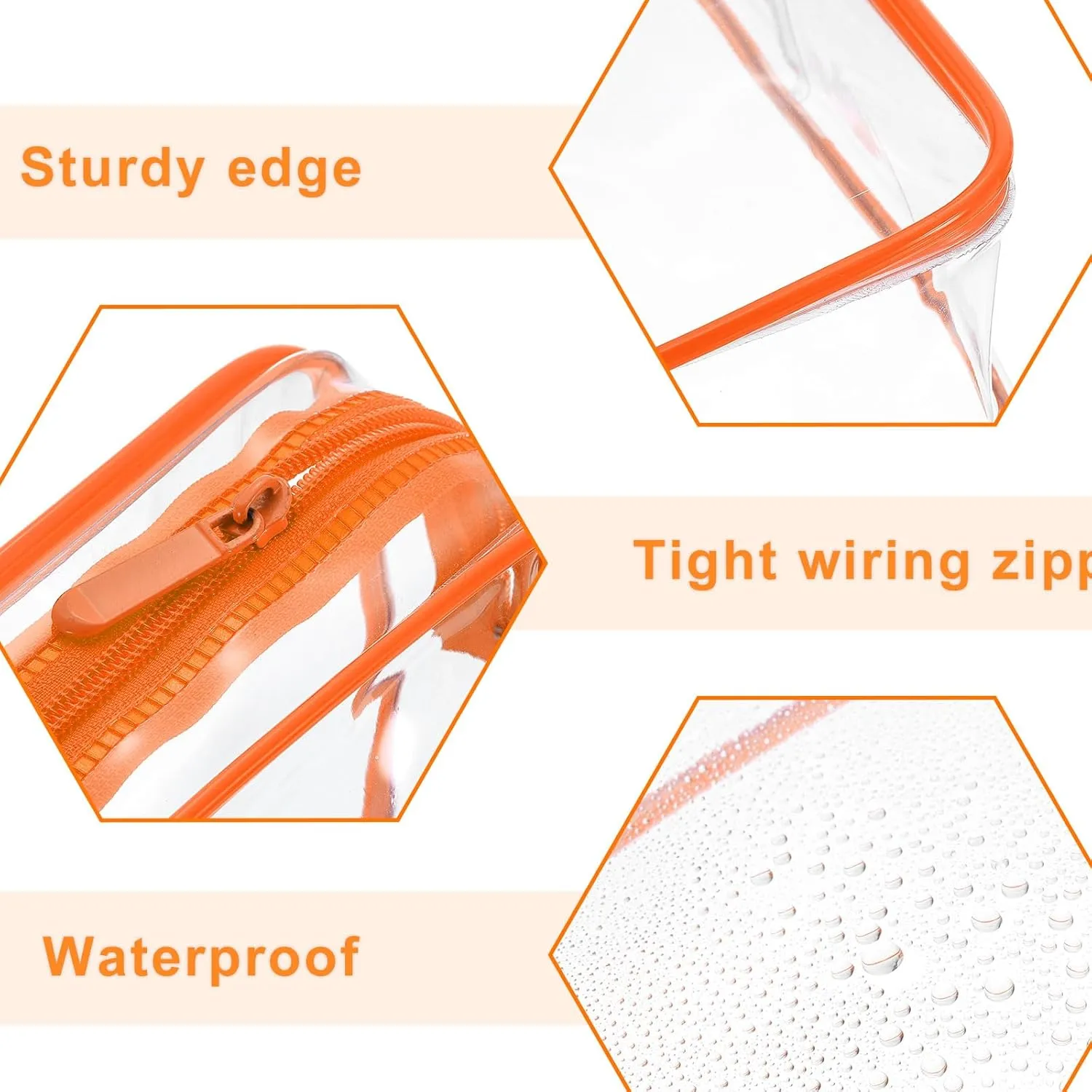 HARFINGTON 2pcs Clear Toiletry Bag Quart Size TSA Approved PVC Makeup Cosmetic Bag for Women Travel Transparent Organizer Airport Airline Compliant, Orange