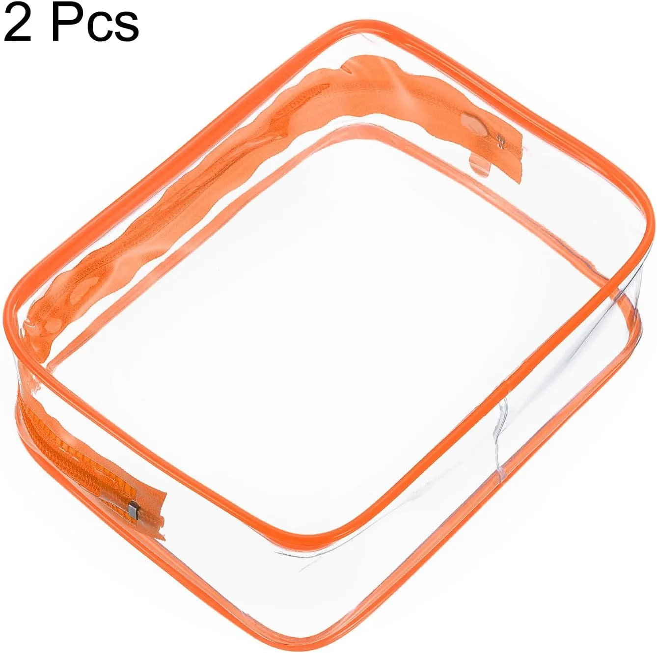 HARFINGTON 2pcs Clear Toiletry Bag Quart Size TSA Approved PVC Makeup Cosmetic Bag for Women Travel Transparent Organizer Airport Airline Compliant, Orange