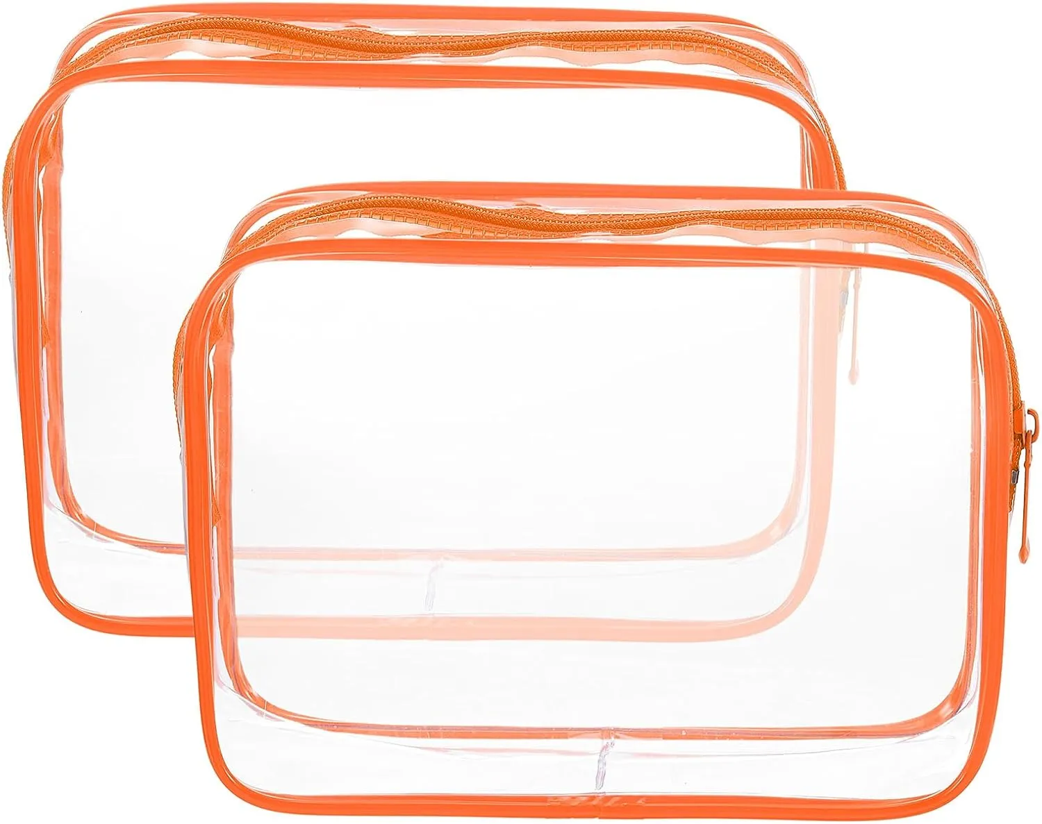 HARFINGTON 2pcs Clear Toiletry Bag Quart Size TSA Approved PVC Makeup Cosmetic Bag for Women Travel Transparent Organizer Airport Airline Compliant, Orange