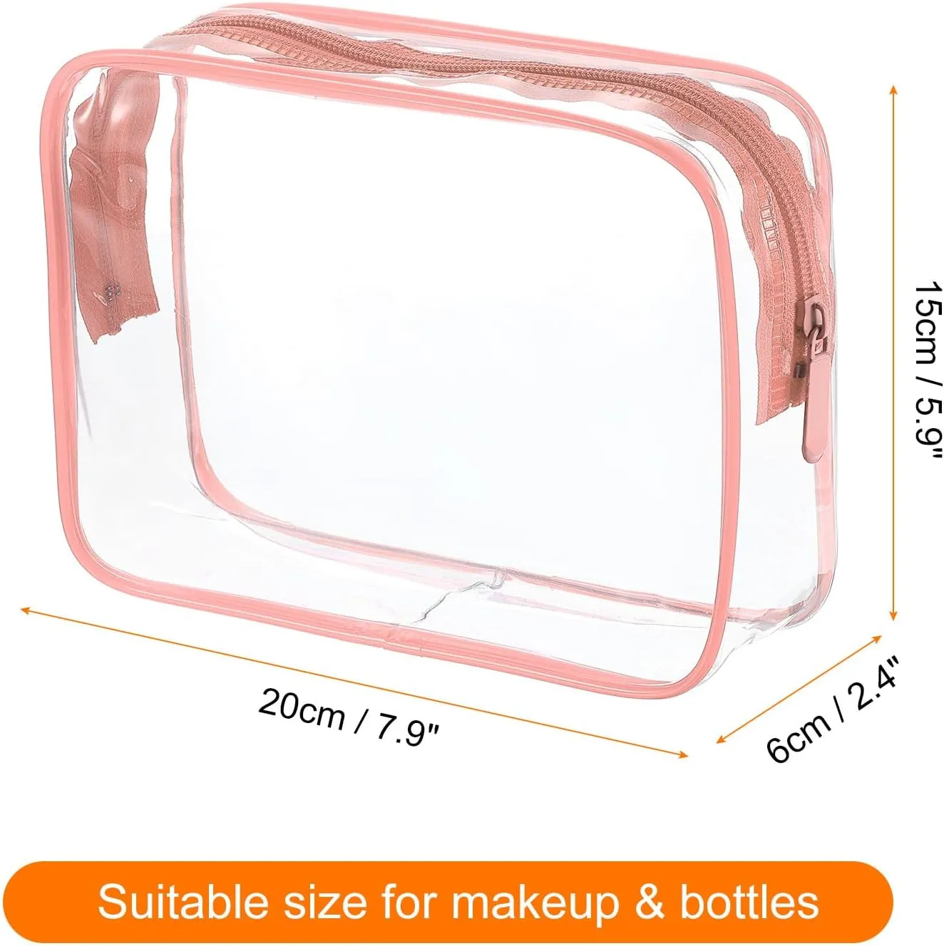 HARFINGTON 2pcs Clear Toiletry Bag Quart Size TSA Approved PVC Makeup Cosmetic Bag for Women Travel Transparent Organizer Airport Airline Compliant, Pink