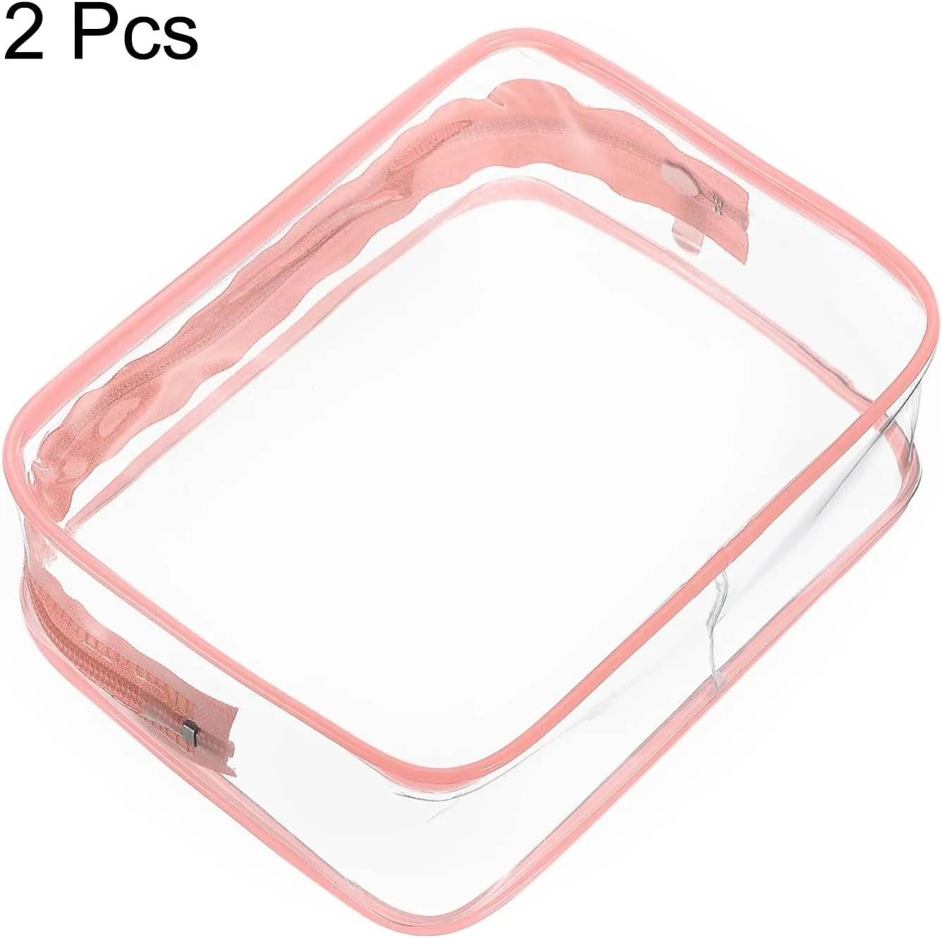 HARFINGTON 2pcs Clear Toiletry Bag Quart Size TSA Approved PVC Makeup Cosmetic Bag for Women Travel Transparent Organizer Airport Airline Compliant, Pink