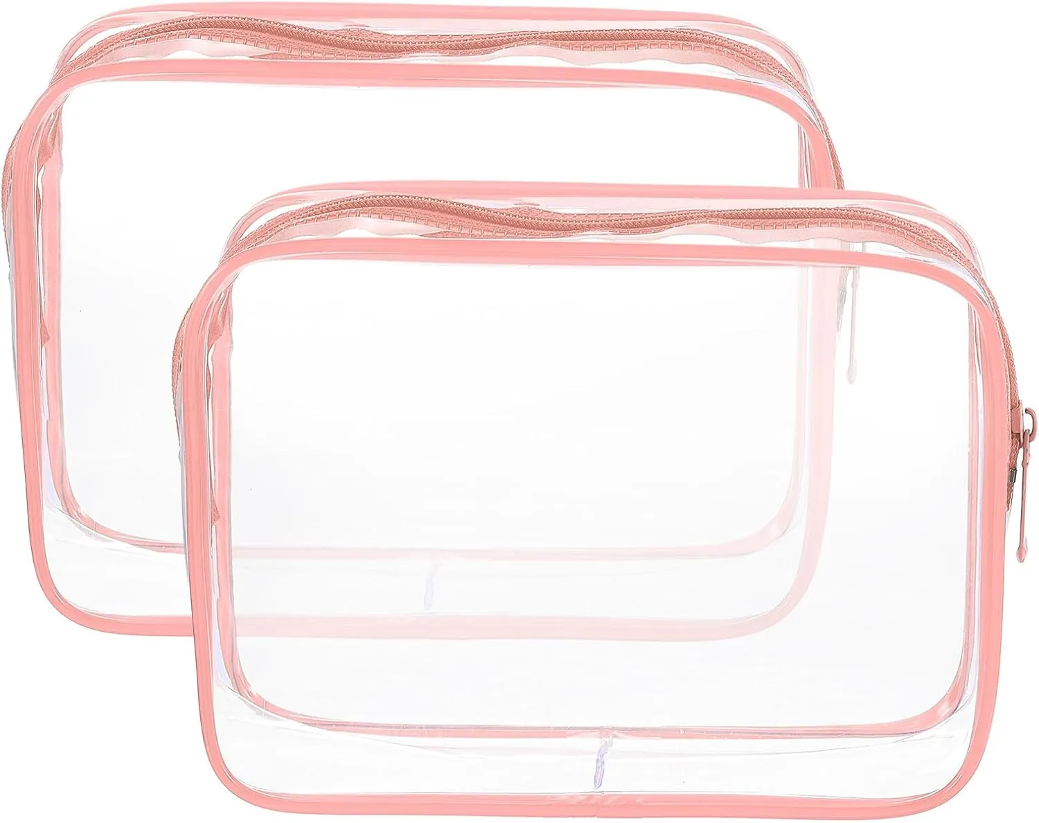 HARFINGTON 2pcs Clear Toiletry Bag Quart Size TSA Approved PVC Makeup Cosmetic Bag for Women Travel Transparent Organizer Airport Airline Compliant, Pink