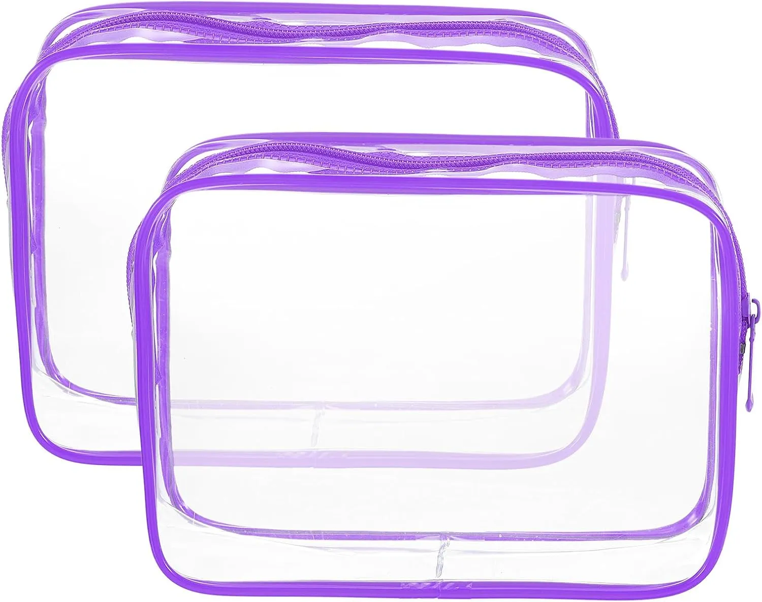 HARFINGTON 2pcs Clear Toiletry Bag Quart Size TSA Approved PVC Makeup Cosmetic Bag for Women Travel Transparent Organizer Airport Airline Compliant, Purple
