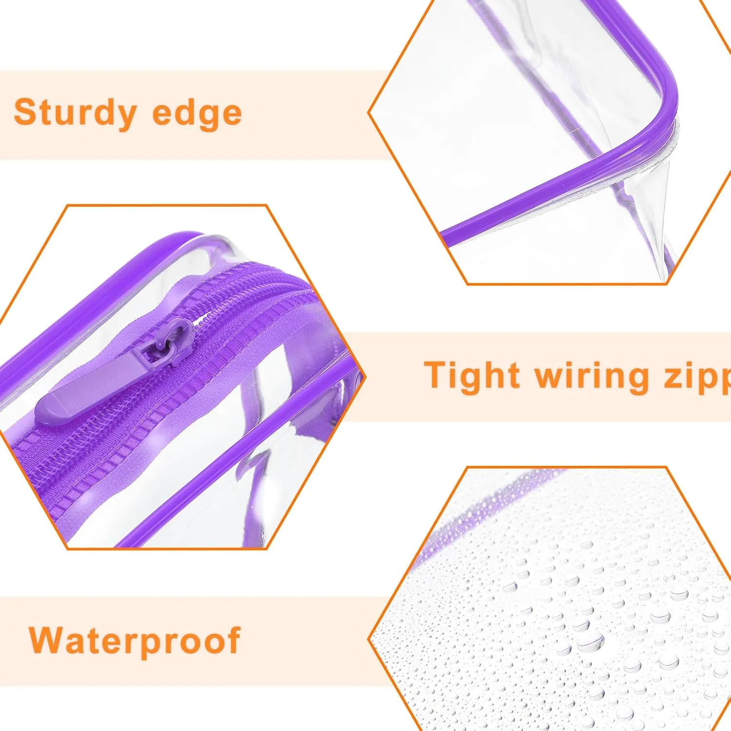 HARFINGTON 2pcs Clear Toiletry Bag Quart Size TSA Approved PVC Makeup Cosmetic Bag for Women Travel Transparent Organizer Airport Airline Compliant, Purple