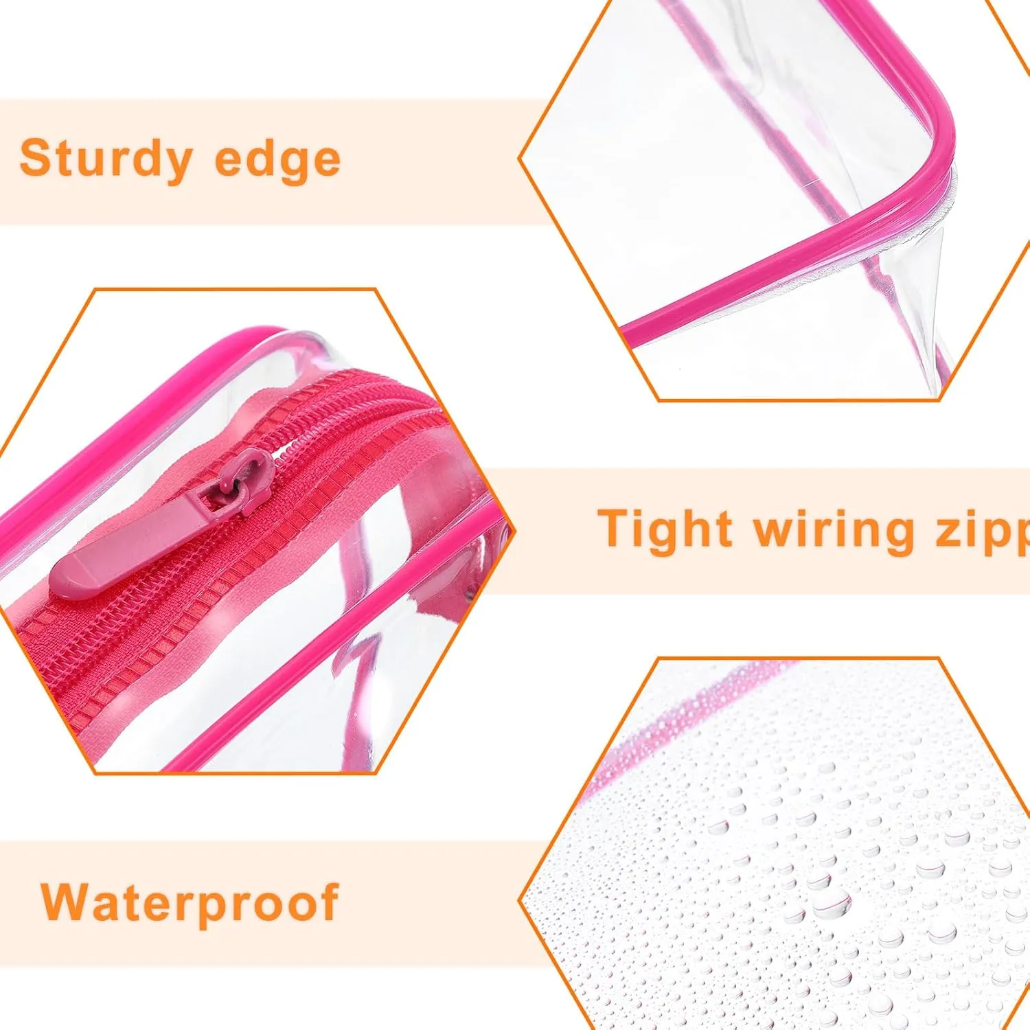 HARFINGTON 2pcs Clear Toiletry Bag Quart Size TSA Approved PVC Makeup Cosmetic Bag for Women Travel Transparent Organizer Airport Airline Compliant, Red