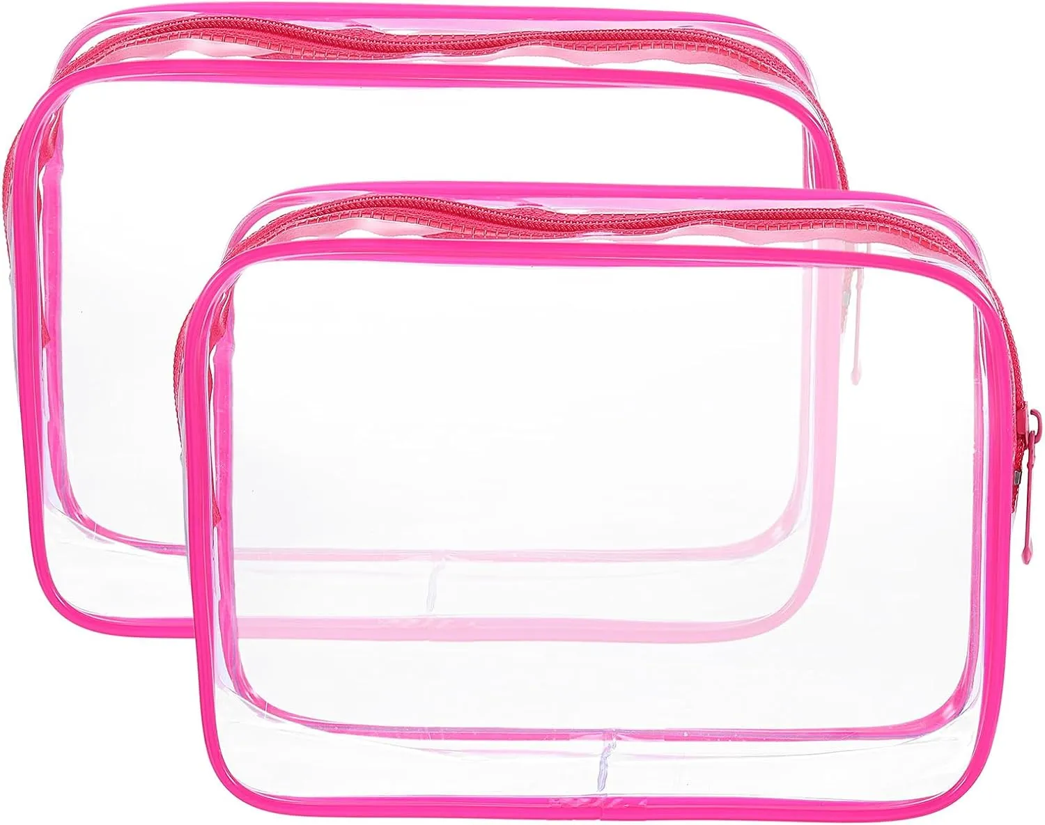 HARFINGTON 2pcs Clear Toiletry Bag Quart Size TSA Approved PVC Makeup Cosmetic Bag for Women Travel Transparent Organizer Airport Airline Compliant, Red