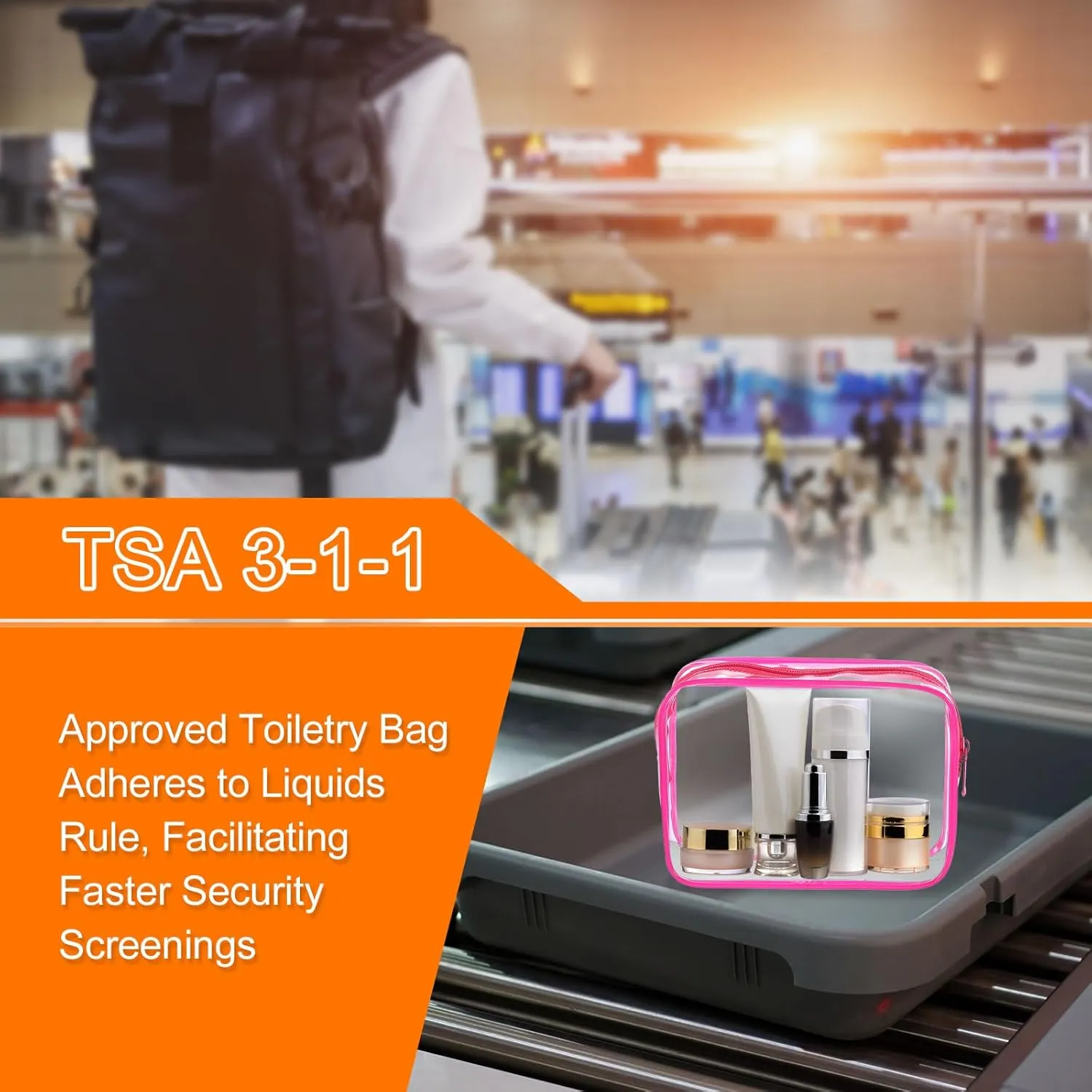 HARFINGTON 2pcs Clear Toiletry Bag Quart Size TSA Approved PVC Makeup Cosmetic Bag for Women Travel Transparent Organizer Airport Airline Compliant, Red