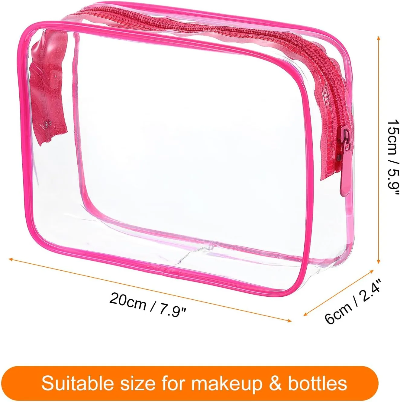 HARFINGTON 2pcs Clear Toiletry Bag Quart Size TSA Approved PVC Makeup Cosmetic Bag for Women Travel Transparent Organizer Airport Airline Compliant, Red