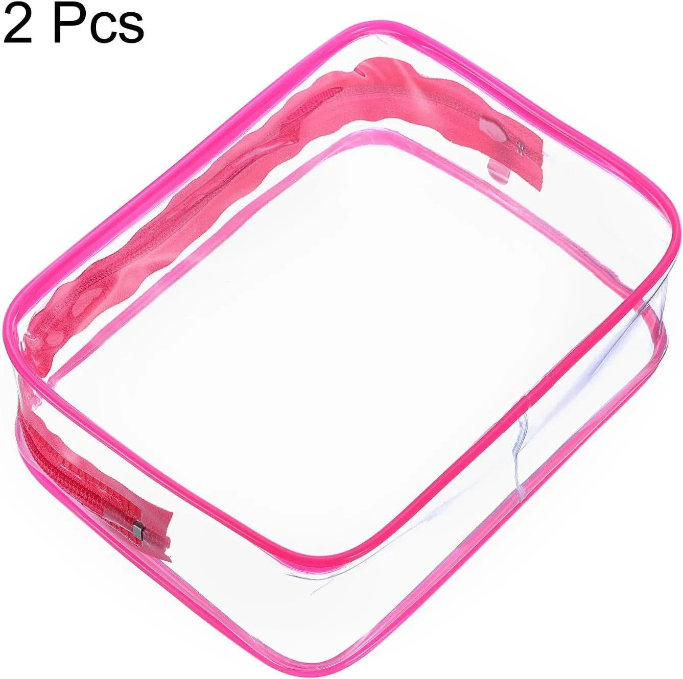 HARFINGTON 2pcs Clear Toiletry Bag Quart Size TSA Approved PVC Makeup Cosmetic Bag for Women Travel Transparent Organizer Airport Airline Compliant, Red