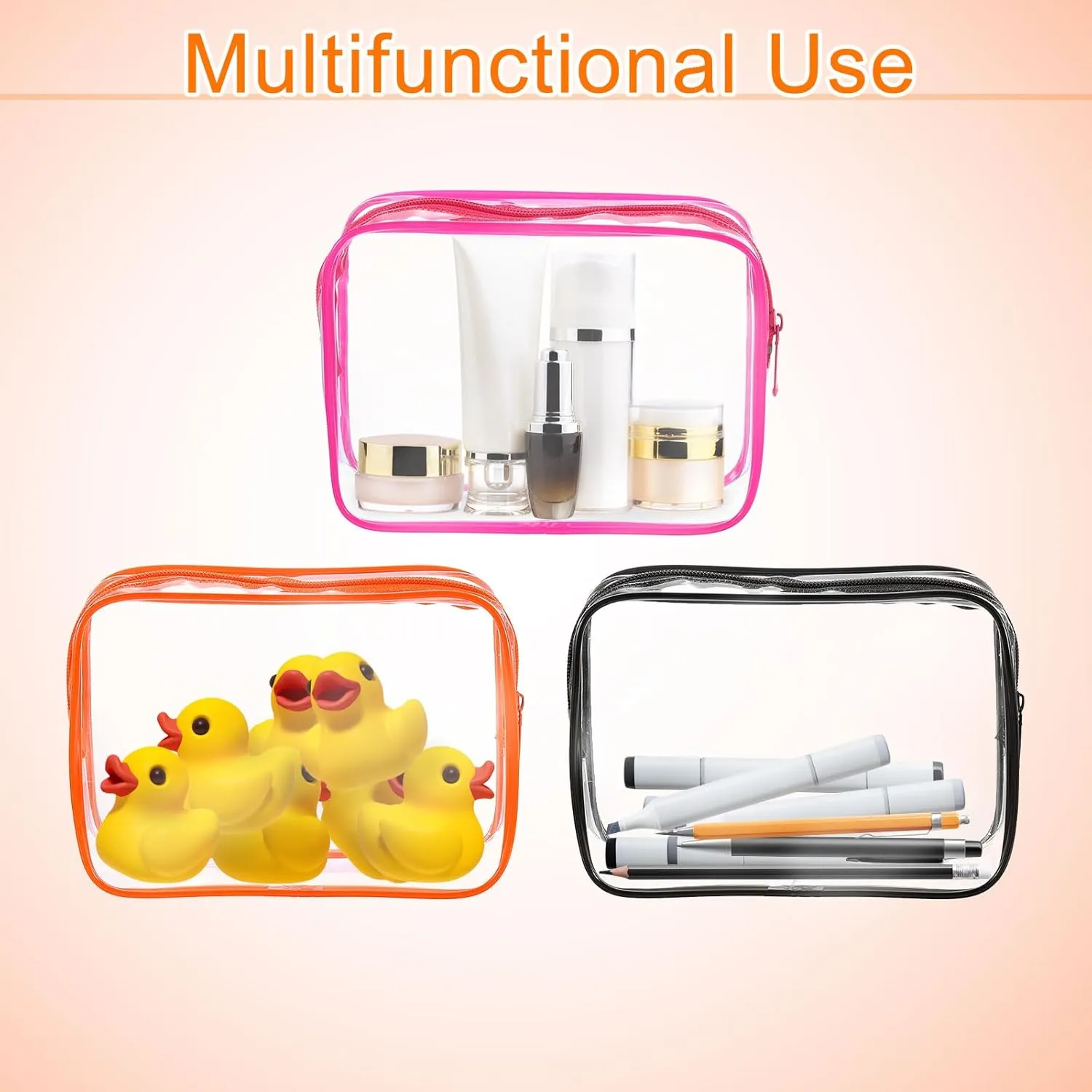 HARFINGTON 2pcs Clear Toiletry Bag Quart Size TSA Approved PVC Makeup Cosmetic Bag for Women Travel Transparent Organizer Airport Airline Compliant, Red