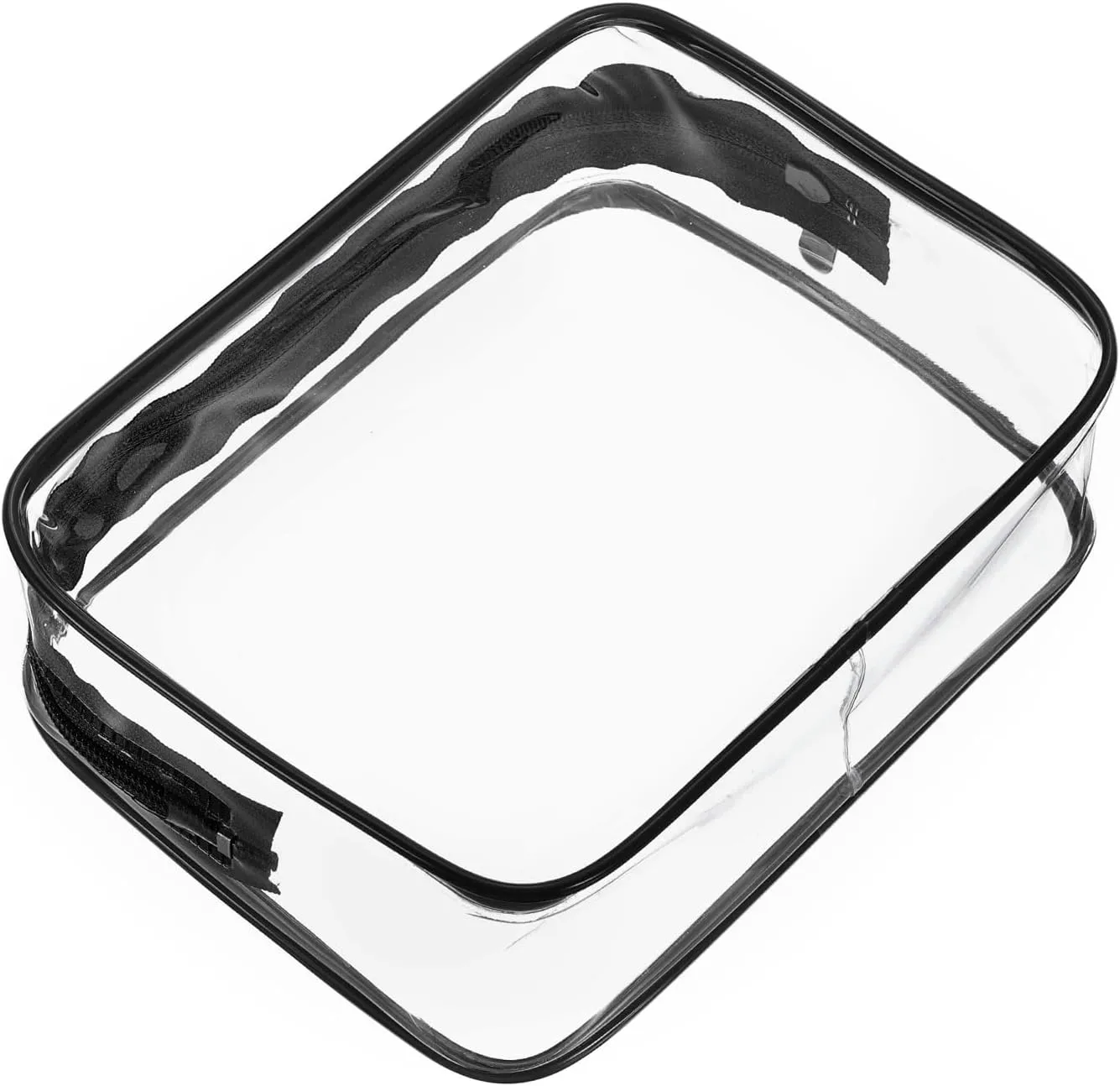 HARFINGTON Clear Toiletry Bag Quart Size TSA Approved PVC Makeup Cosmetic Bag for Women Travel Transparent Organizer Airport Airline Compliant, Black