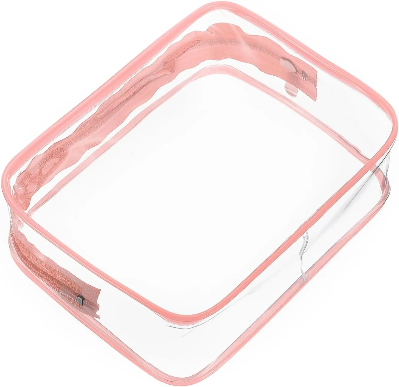 HARFINGTON Clear Toiletry Bag Quart Size TSA Approved PVC Makeup Cosmetic Bag for Women Travel Transparent Organizer Airport Airline Compliant, Pink