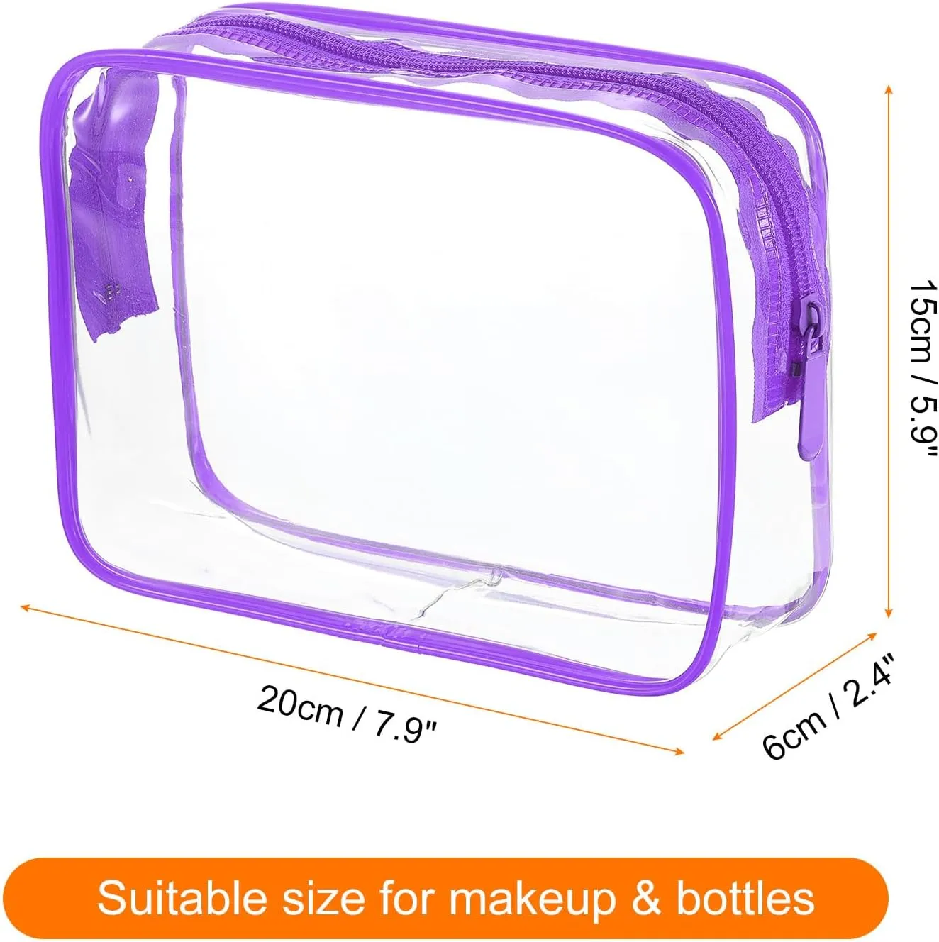 HARFINGTON Clear Toiletry Bag Quart Size TSA Approved PVC Makeup Cosmetic Bag for Women Travel Transparent Organizer Airport Airline Compliant, Purple