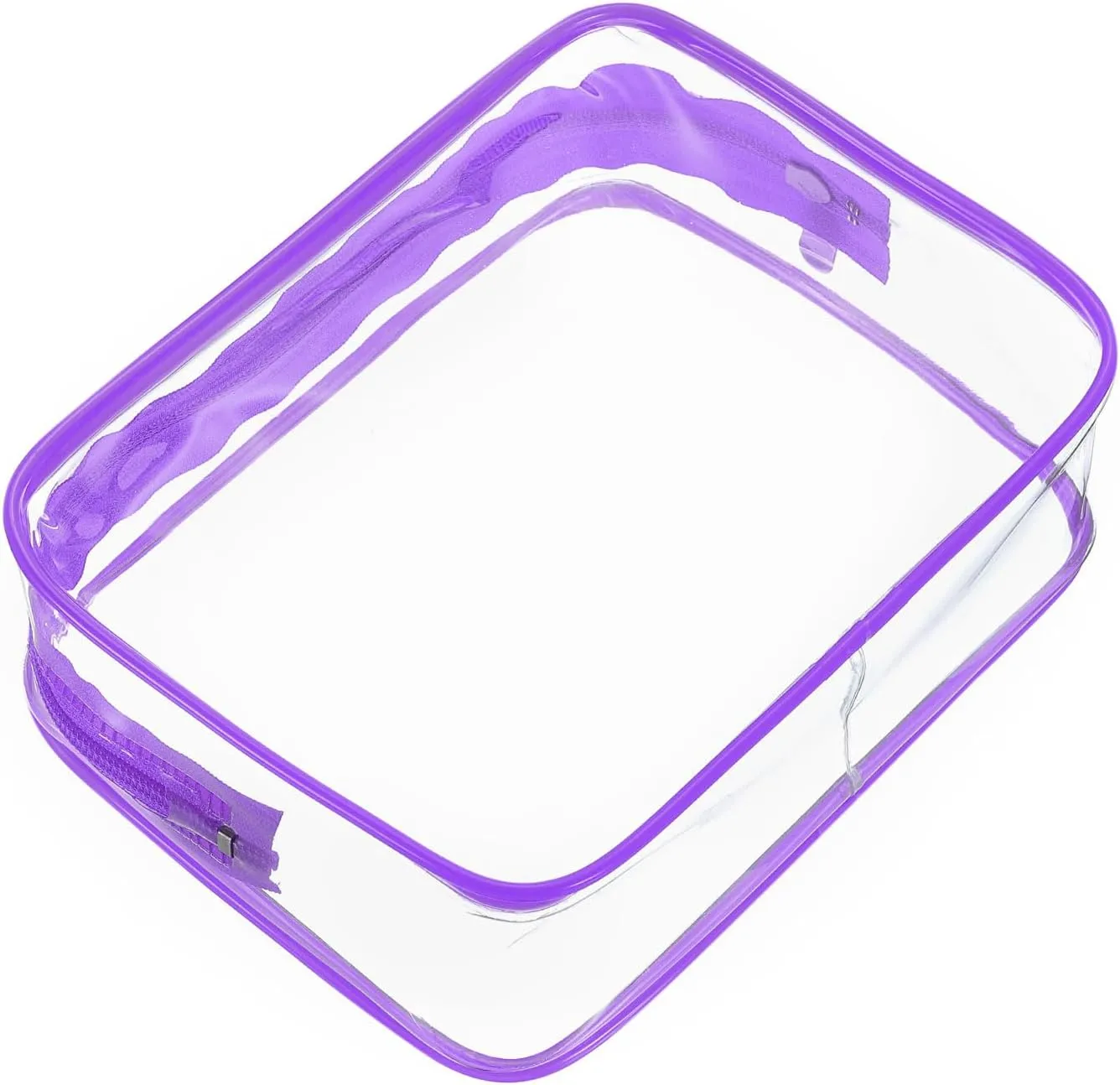 HARFINGTON Clear Toiletry Bag Quart Size TSA Approved PVC Makeup Cosmetic Bag for Women Travel Transparent Organizer Airport Airline Compliant, Purple