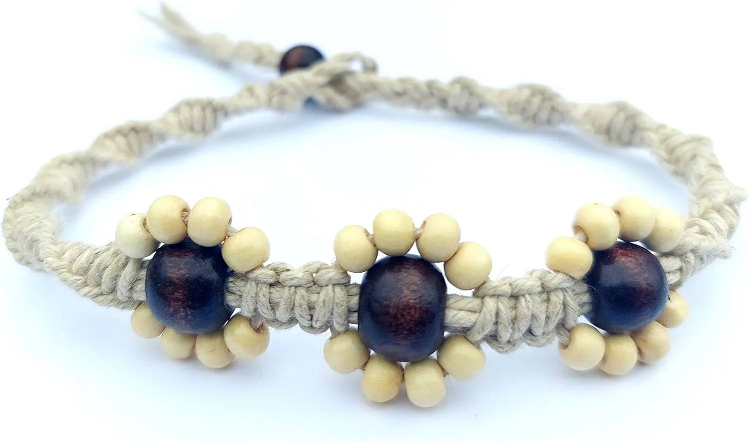 Hawaiian Inspired Beaded Flower Handmade with Natural Hemp Anklet