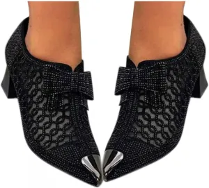 Hbeylia Dress Boots For Women Ladies Sexy Fashion Breathable Glitter Lace Hollow Out Pointed Toe Chunky Block Mid Heels Ankle Booties With Side Zipper Dressy Pump Short Boots For Wedding Party Favor