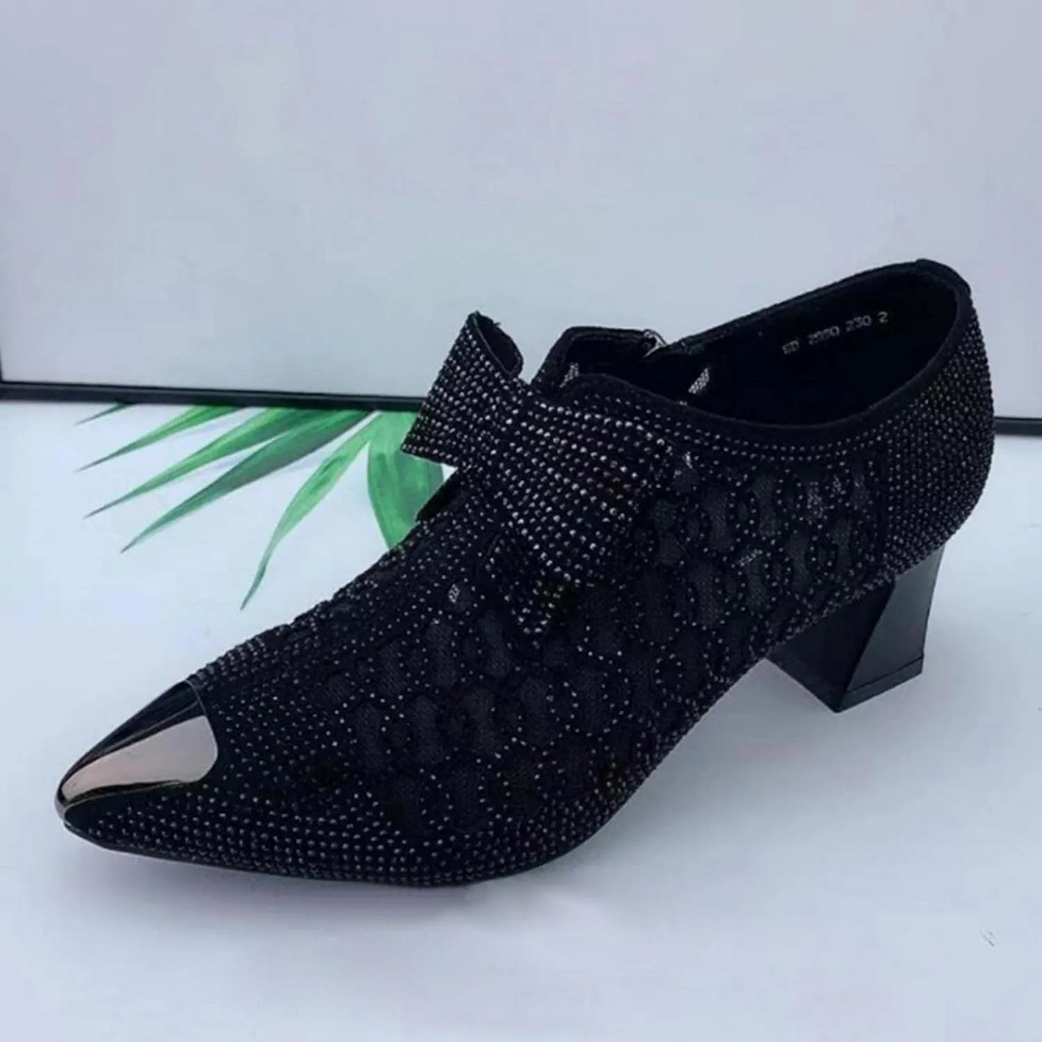 Hbeylia Dress Boots For Women Ladies Sexy Fashion Breathable Glitter Lace Hollow Out Pointed Toe Chunky Block Mid Heels Ankle Booties With Side Zipper Dressy Pump Short Boots For Wedding Party Favor