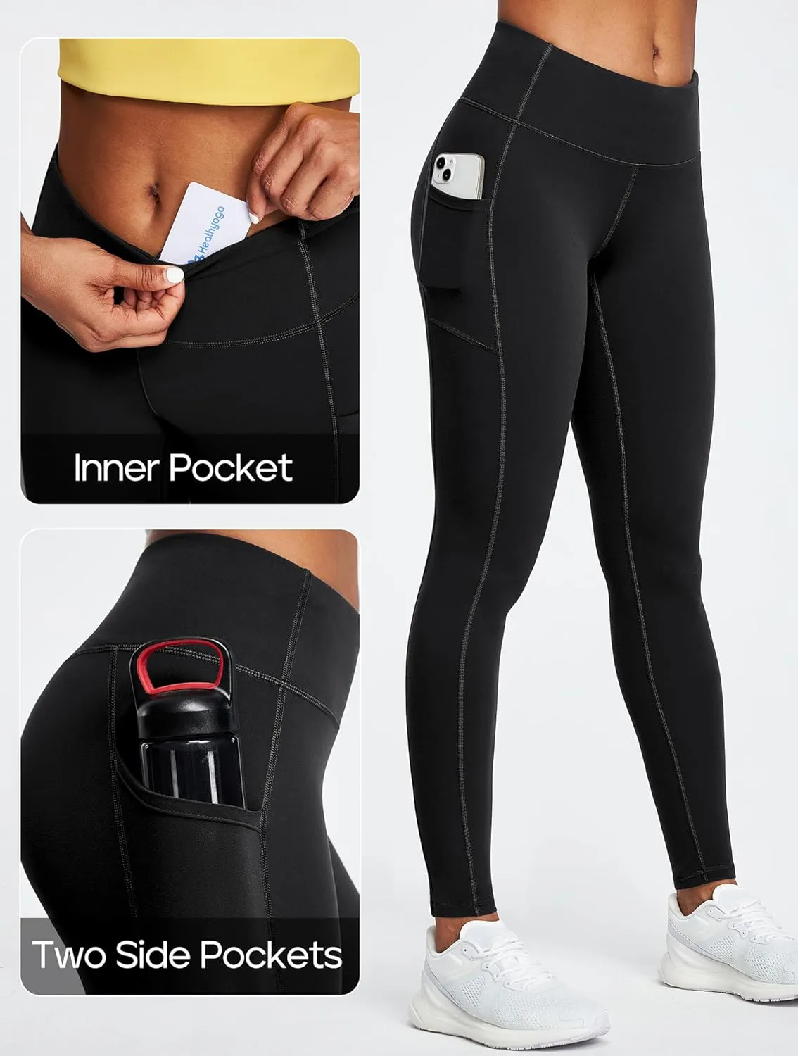 Heathyoga Leggings with Pockets for Women Tummy Control High Waist Yoga Pants with pockets for Workout Athletic Leggings