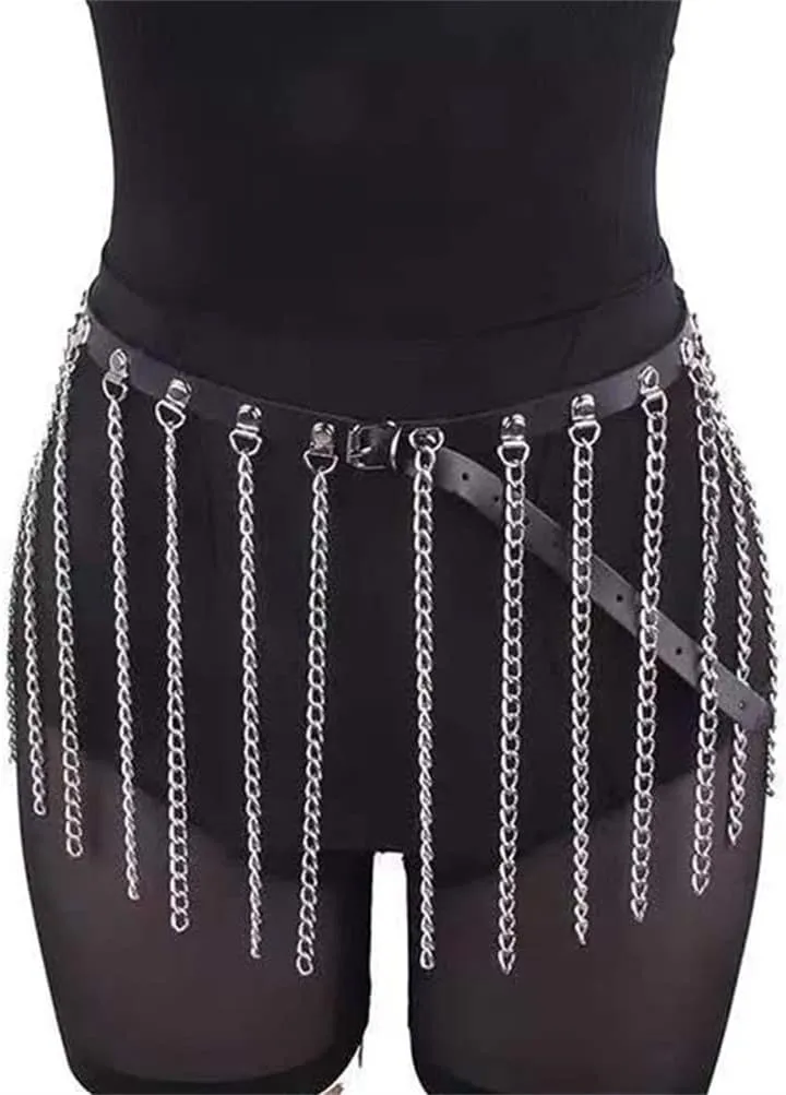 HeiBai Xiong Punk Goth Belts Rock Leather Waist Chain Belt For Women
