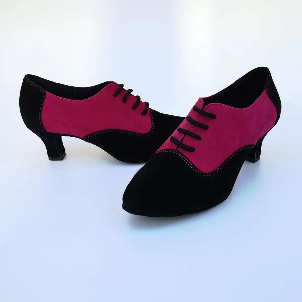 HIPPOSEUS Women Closed Toe Latin Dance Shoes Lace up Ballroom Salsa Tango Dance Practice Shoes Low Heel,Model 305