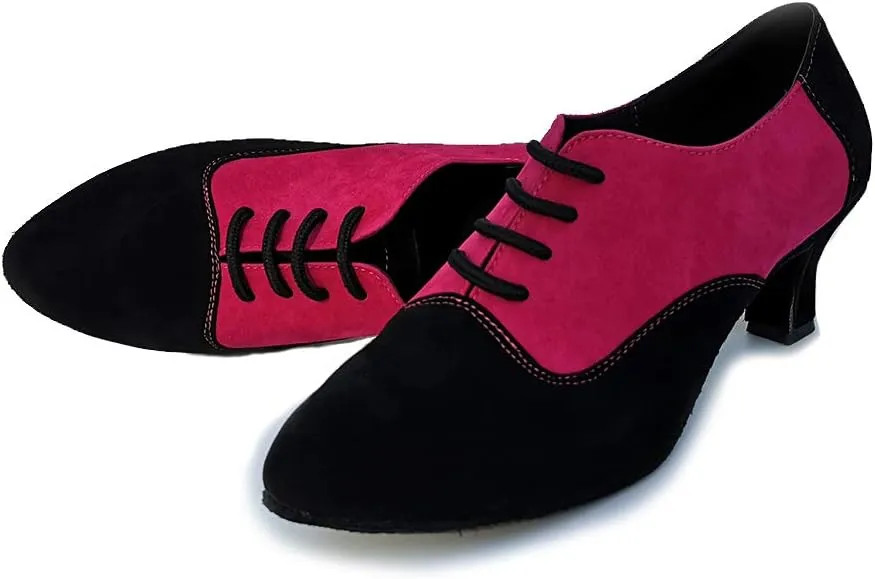HIPPOSEUS Women Closed Toe Latin Dance Shoes Lace up Ballroom Salsa Tango Dance Practice Shoes Low Heel,Model 305